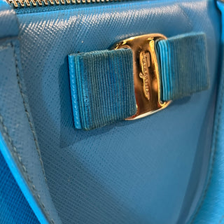 SALVATORE FERRAGAMO Vara Tracy Blue Satchel Shoulder Bag