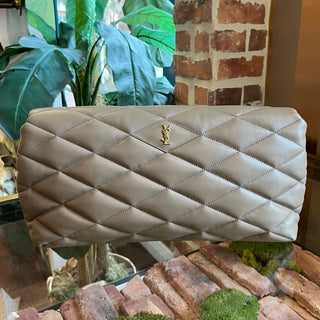 SAINT LAURENT Sade Puffy YSL Taupe Quilted Smooth Leather Envelope Clutch