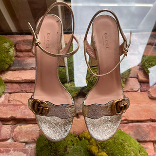 GUCCI Galassia Gold Metallic Marmont Calfskin Platform Heels SZ 40 (US 10)