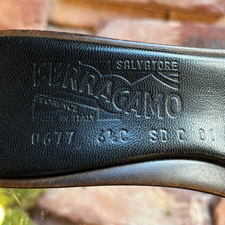 FERRAGAMO Black Leather Wooden Heels SZ 6.5