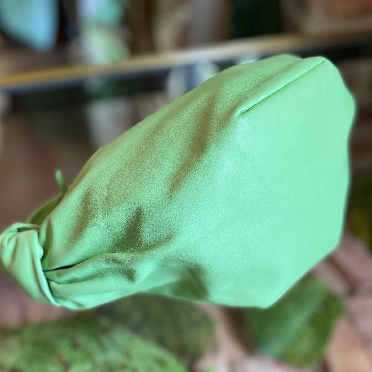 BOTTEGA VENETA Light Green Napa Leather Double Knot Small Hobo Bag