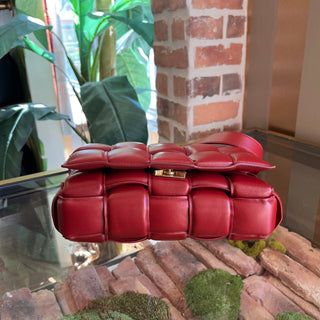 BOTTEGA VENETA Cassette Dark Red Nappa Maxi Intreccio Padded Crossbody