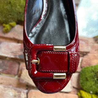 BURBERRY Burgundy Quilted Patent Leather Flats SZ 38.5