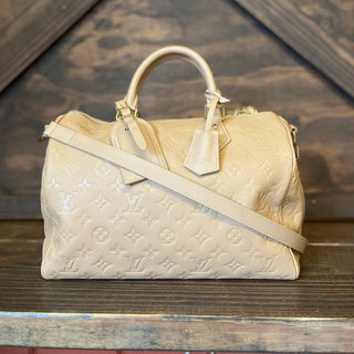LOUIS VUITTON Soft Speedy Bandouliere 30 Arizona Monogram Empreinte Leather Satchel Bag