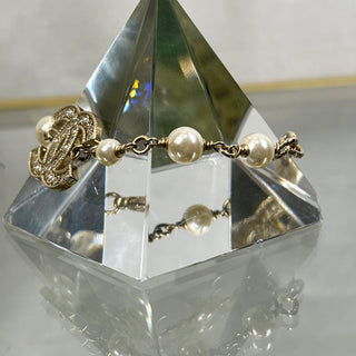 CHANEL Gold Pearl Crystal Embellished CC Bracelet