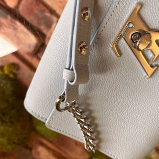 LOUIS VUITTON Lockme Clutch Light Blue Grained Calfskin Leather Shoulder Bag