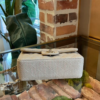 CHANEL Rectangle Flap Mini Dark Beige Raffia Shoulder Bag