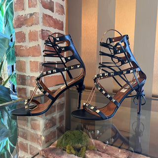 VALENTINO Black Leather Rockstud Tie Up Heels SZ 37 (US 7)