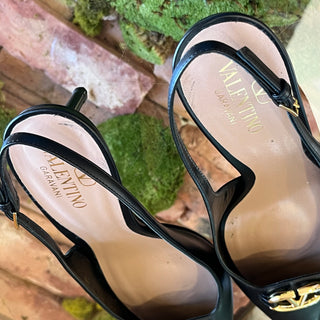 VALENTINO The Bold V Logo Black Leather Slingback Pumps SZ40(10US)