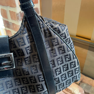 FENDI Black Zucchino Canvas Shoulder Bag