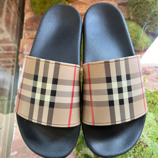 BURBERRY Beige Furley Vintage Check Slides Men SZ43