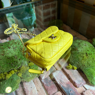 CHANEL New Mini Flap Yellow Quilted Lambskin Leather Shoulder Bag