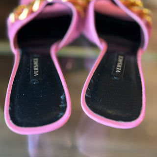 VERSACE Medusa Chain Sandals Pink Patent Leather SZ 37