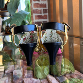 GUCCI Black Gold Leather Gea Pumps SZ36(6US)