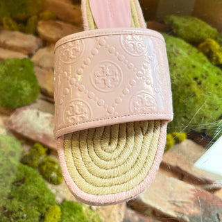 TORY BURCH Pink T Monogram Espadrille Slides SZ 6.5