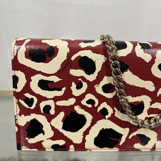 GUCCI Betty Leopard Print Red Wallet On Chain