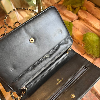 CHANEL Boy Wallet On Chain Black Quilted Stitched Calfskin Crossbody Bag