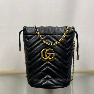 GUCCI Bucket Mini Black Calfskin Matelasse Marmont GG Crossbody Bag