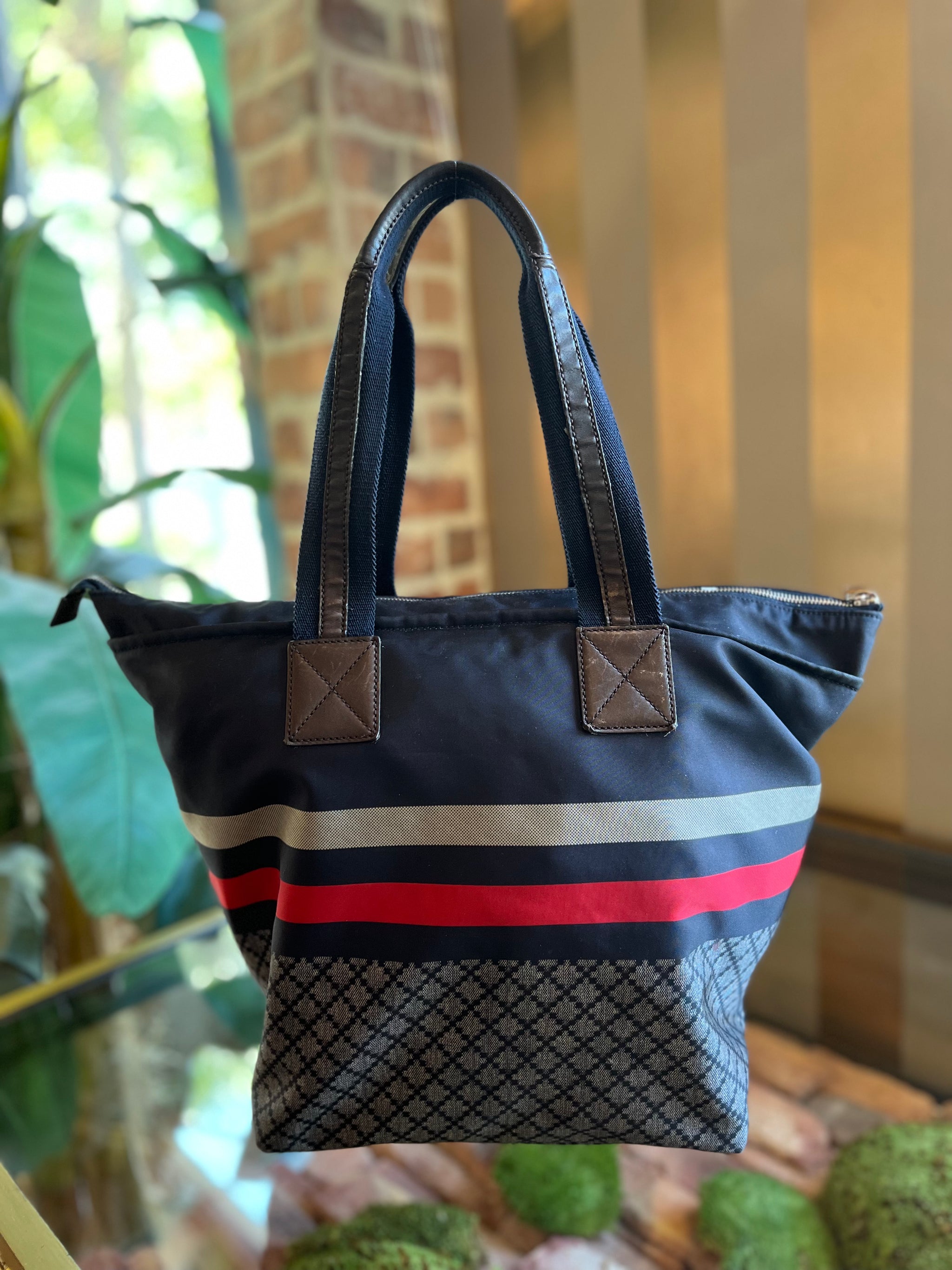 Gucci Navy Blue GG Supreme Canvas Leather Medium Carry On Duffle Bag Gucci