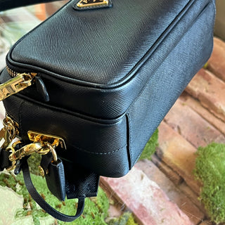 PRADA Double Zip Black Saffiano Leather Camera Bag