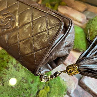 CHANEL Vintage Brown Lambskin Leather Clutch Bag