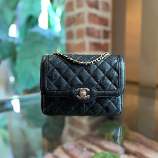 CHANEL Square Camera Black Caviar Leather Crossbody Bag