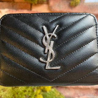 SAINT LAURENT Cassandre Matelassé Black Leather Snap Wallet
