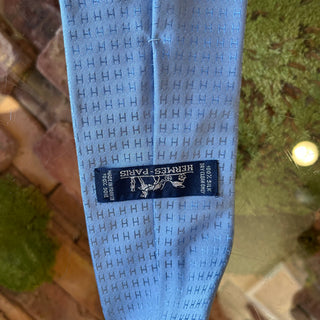 HERMES Bleu Ciel Faconnee H Silk Tie