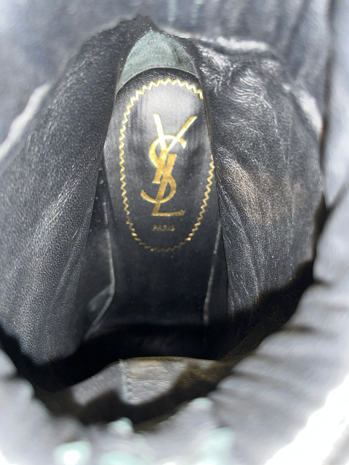 SAINT LAURENT Black Leather Tribute Shearling Boots SZ38.5