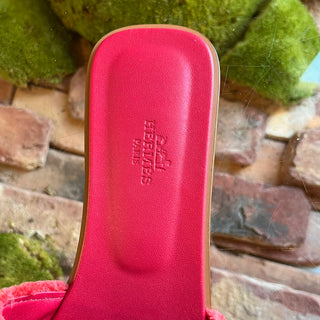 HERMES Pink Distressed Canvas Oran Sandals SZ39.5(9.5US)