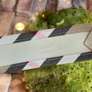 BURBERRY Beige White Check Canvas Leather Belt SZ36/90(M)
