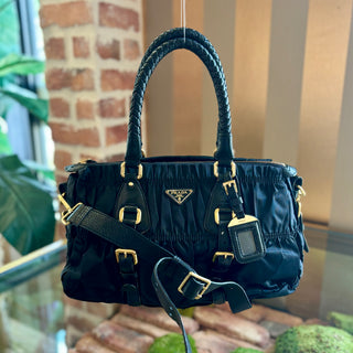 PRADA Black Tessuto Nylon Gauffre Satchel Bag