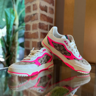 GUCCI Re-Web Sneakers GG Beige Neon Pink SZ 39.5 (US 9.5)