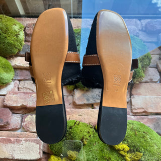 LOEWE Black Denim Grate Slip On Mules SZ 40 (US 10)