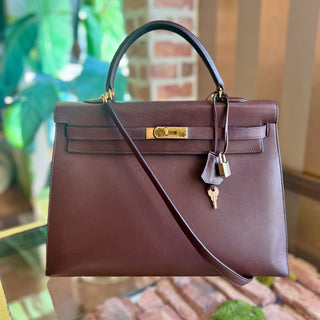 HERMES Kelly 35 Brulee Epsom Leather Vintage Top Handle Bag