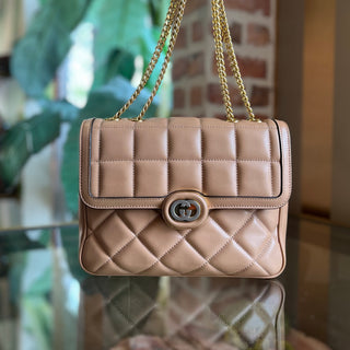 GUCCI Deco Chain Flap Small Mixed Matelassé Leather Shoulder Bag