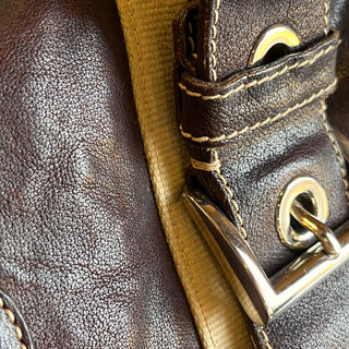 PRADA Buckle Striped Brown Shoulder Bag