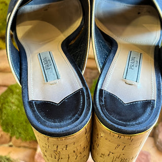 PRADA Blue Suede 85MM Cork Heel Mules Sandals SZ36(6US)