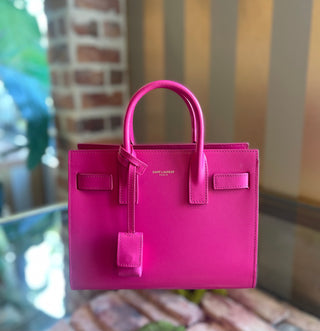 SAINT LAURENT Sac De Jour Baby Fuchsia Calfskin Tote Bag Card Case Set