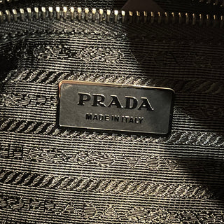 PRADA Black Green Striped Nylon Two-Way Tote Bag