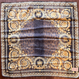 VERSACE Barocco Leopard Print Silk Scarf