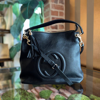 GUCCI Soho Black Pebbled Leather Hobo Bag