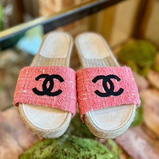 CHANEL Espadrille Pink Tweed Sandal SZ36