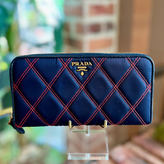 PRADA Navy Blue and Red Quilted Nylon Wallet