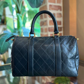 CHANEL Black Lambksin Leather Matelasse Boston