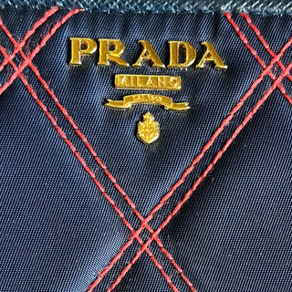 PRADA Navy Blue and Red Quilted Nylon Wallet