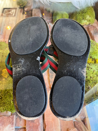 GUCCI Black Guccissima Red & Green Striped Flip flops SZ 40.5