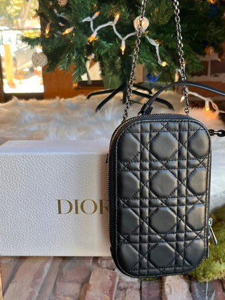 DIOR Black Cannage "Callin Dior" Phone Pouch