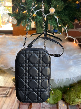DIOR Black Cannage "Callin Dior" Phone Pouch
