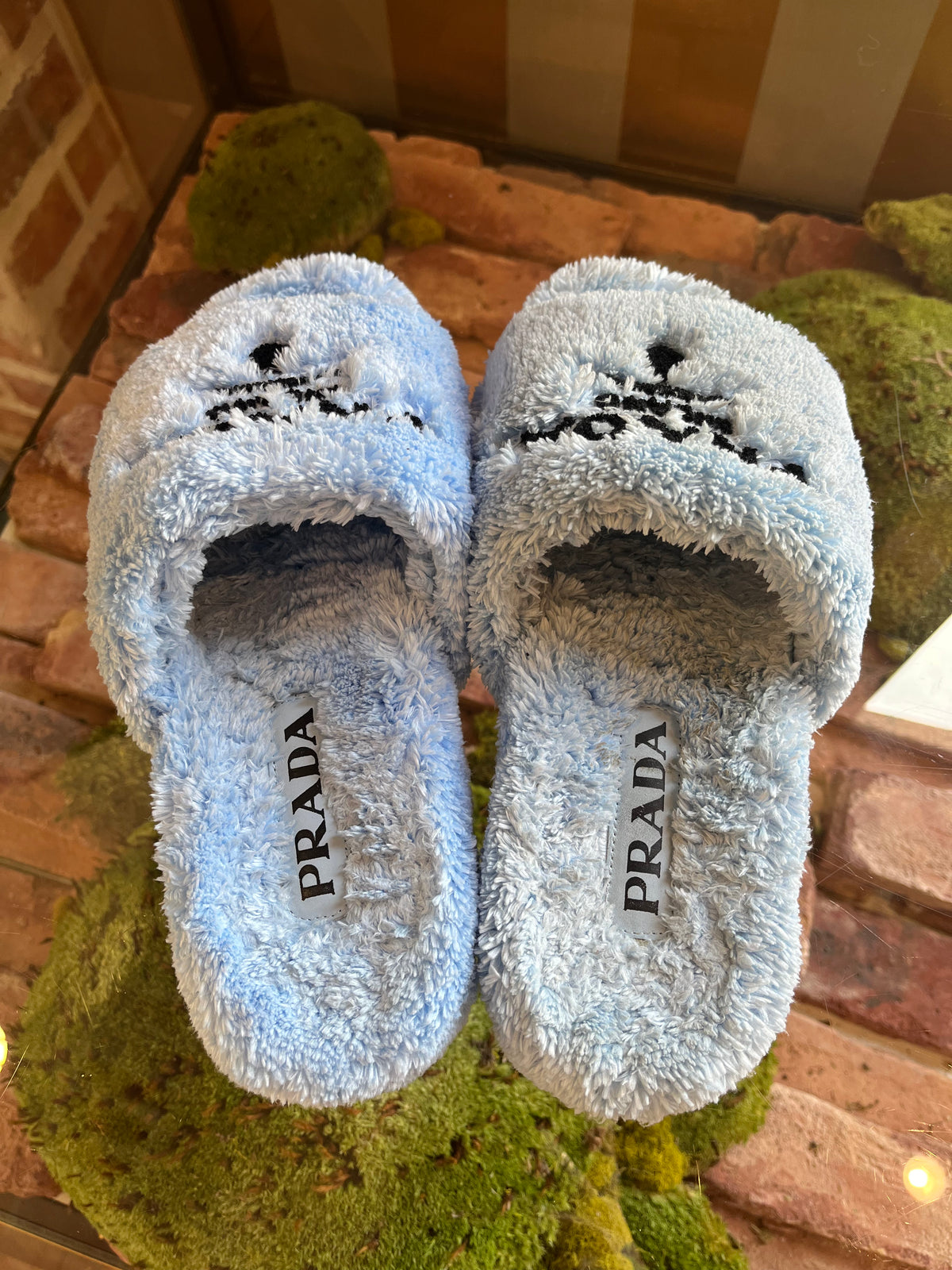 PRADA Blue Shearling Slide Sandals Size 37